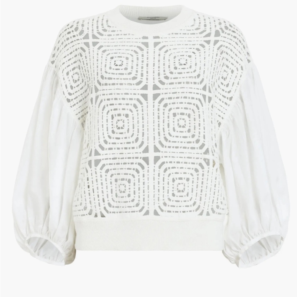 NWT All Saints Sol Mixed Media Lace Top in Chalk Sz‎ XS $279 - Picture 6 of 10